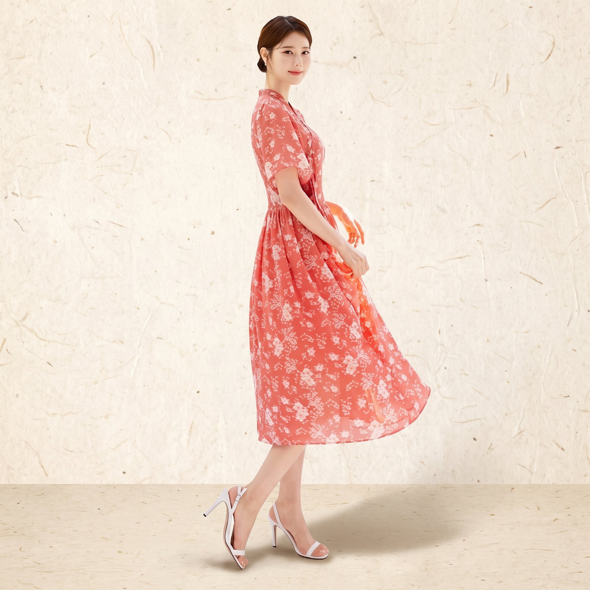 Korean Heritage Linen Wrap Dress Hanbok Saeron - pink