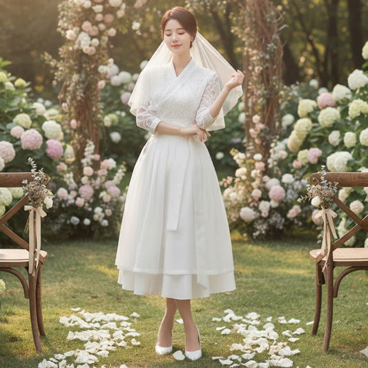 Korean Modern Hanbok De-olin lace Dress Wedding