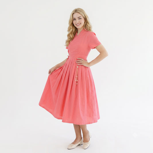 Korean Modern Hanbok Linen-Touch Dress Heenari (Indian Pink)