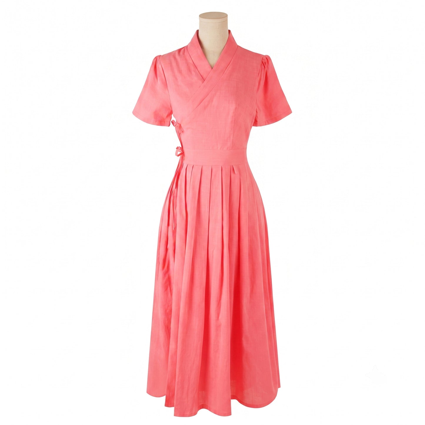 Korean Modern Hanbok Linen-Touch Dress Heenari (Indian Pink)
