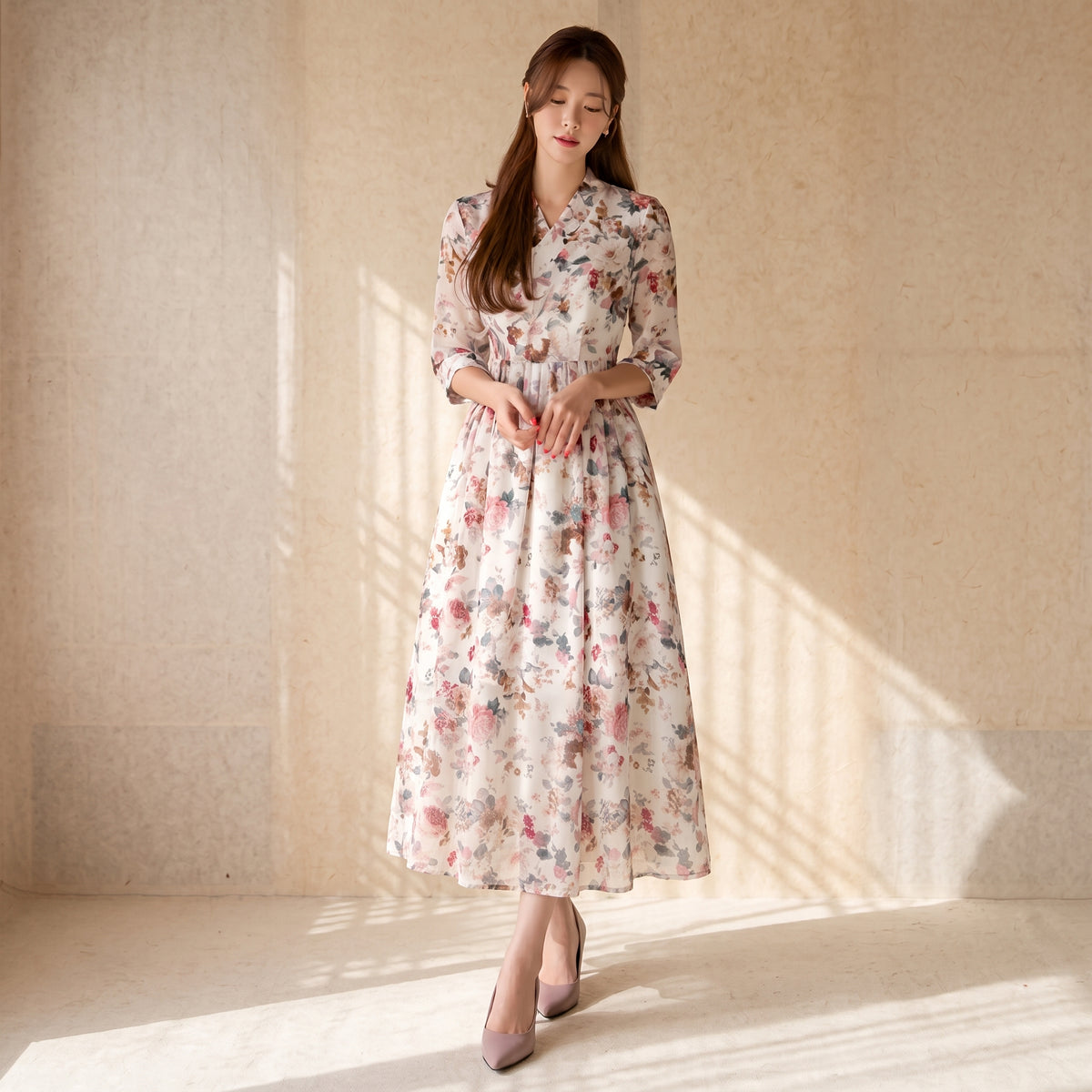 Korean Heritage Linen Wrap Dress Hanbok green Narae