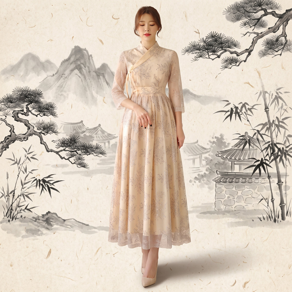 Korean Heritage Linen Wrap Dress Hanbok Lovely