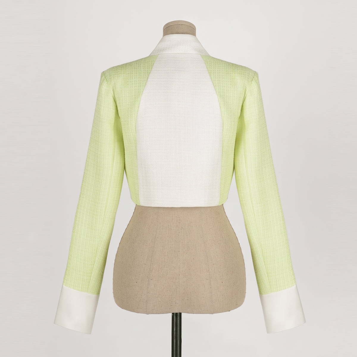 Korean Heritage Blouse Hanbok Satin-Trimmed Tweed - green