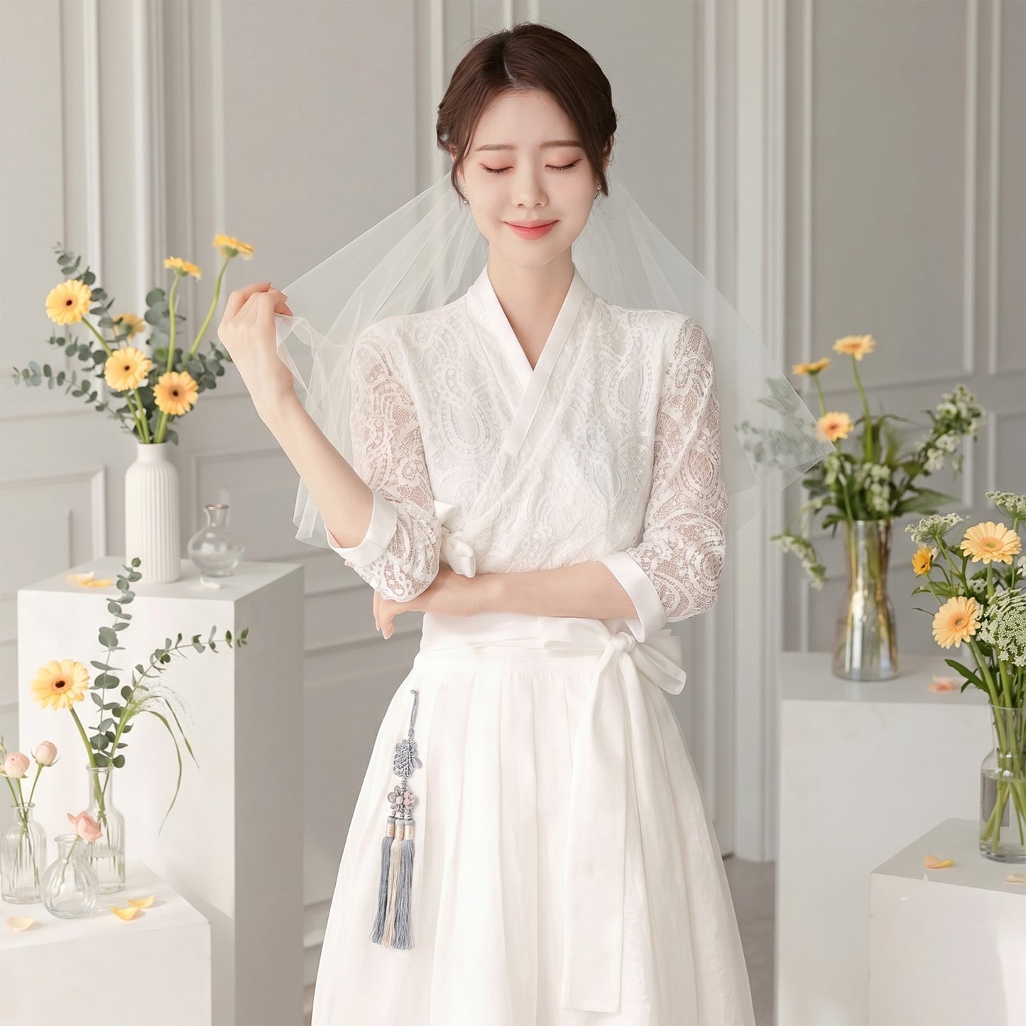 Korean Modern Hanbok Lace Dress Wedding