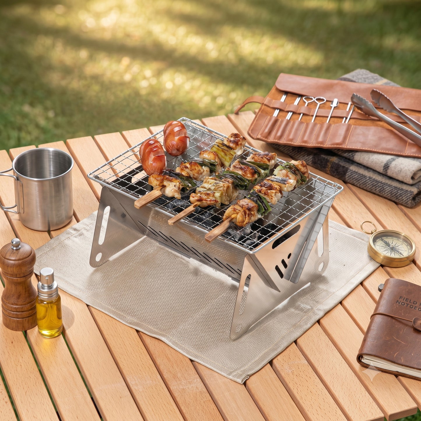 Korean BBQ Fire Pit. Portable Campfire BBQ Grill Stainless Steel Folding Fire Pit