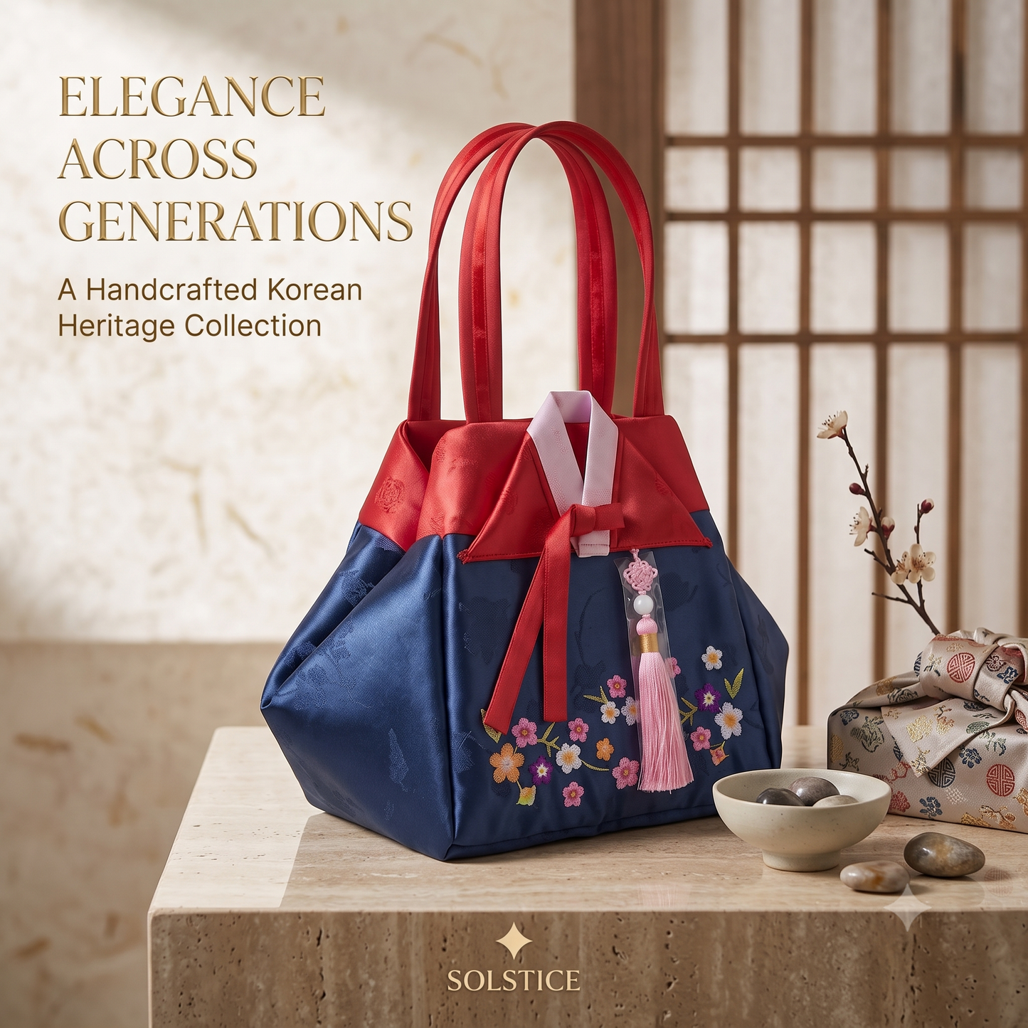Korean Traditional Hanbok Tote Bag with Norigae Tassel. Korean Elegant Silk Brocade Shoulder Purse (사본)