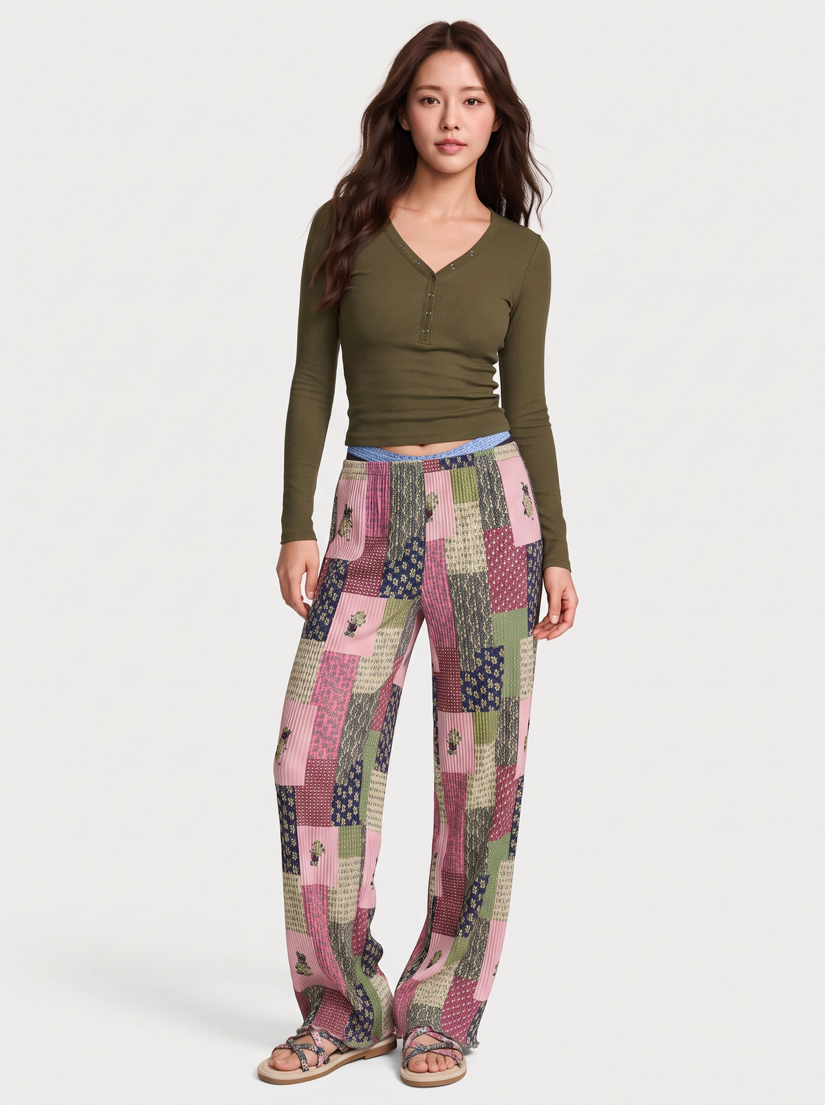 Korean Patchwork Cottagecore Vintage Floral Pants