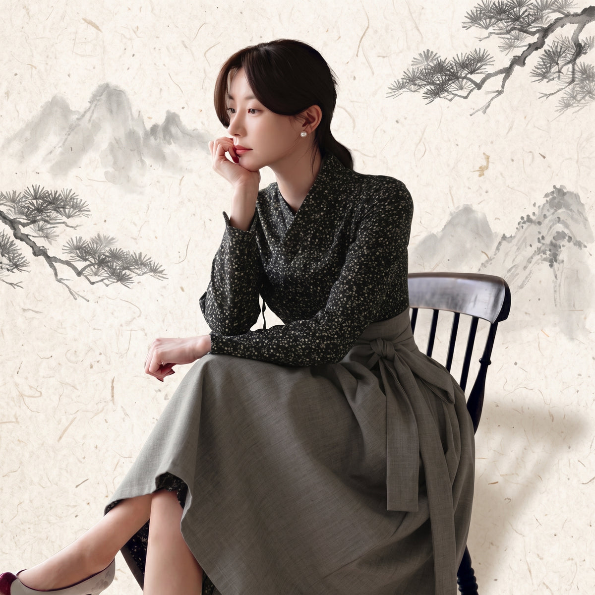Korean Heritage Linen Wrap Dress Hanbok Embraced Grace