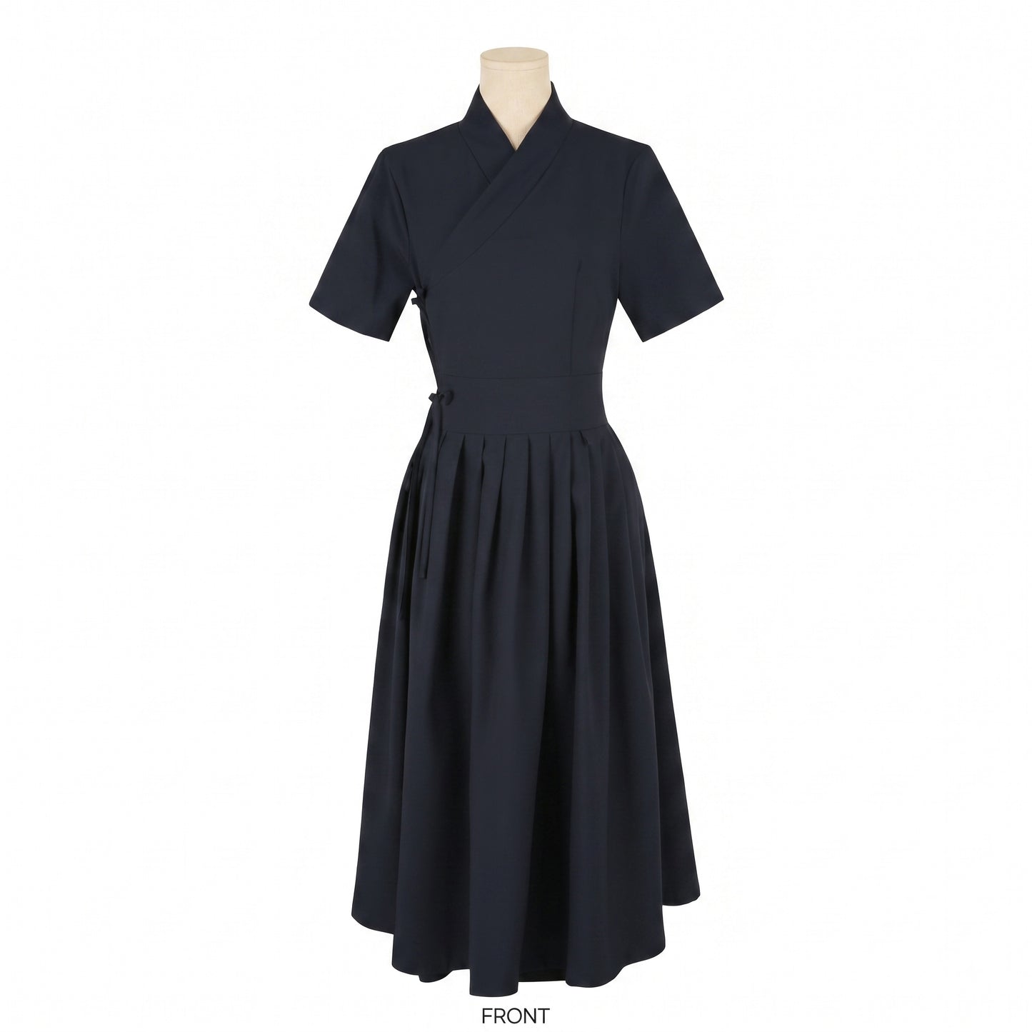 Korean Heritage Linen Wrap Dress Gerbera - Navy