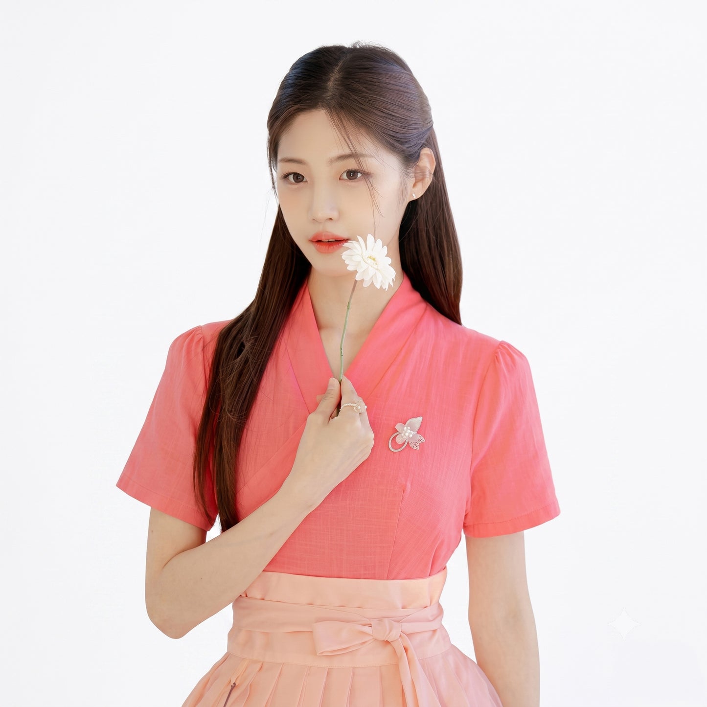 Korean Modern Hanbok Linen-Touch Dress Heenari (Indian Pink)