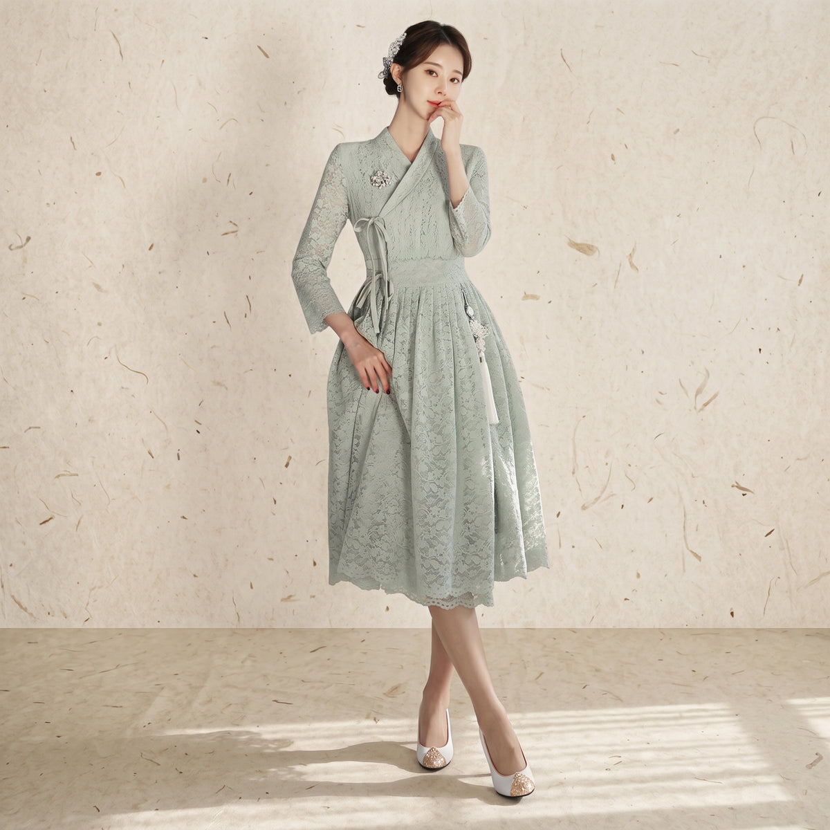 Korean Heritage Linen Wrap Dress Hanbok Radiant Blossom