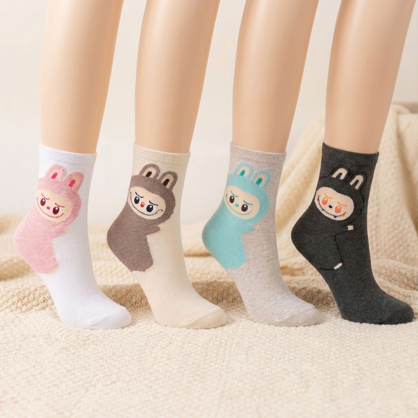 4pairs Labubu Socks. Korean Socks.