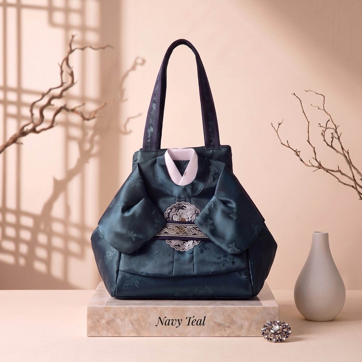 Korean Traditional Hanbok Tote Bag. Korean Elegant Silk Brocade Shoulder Purse