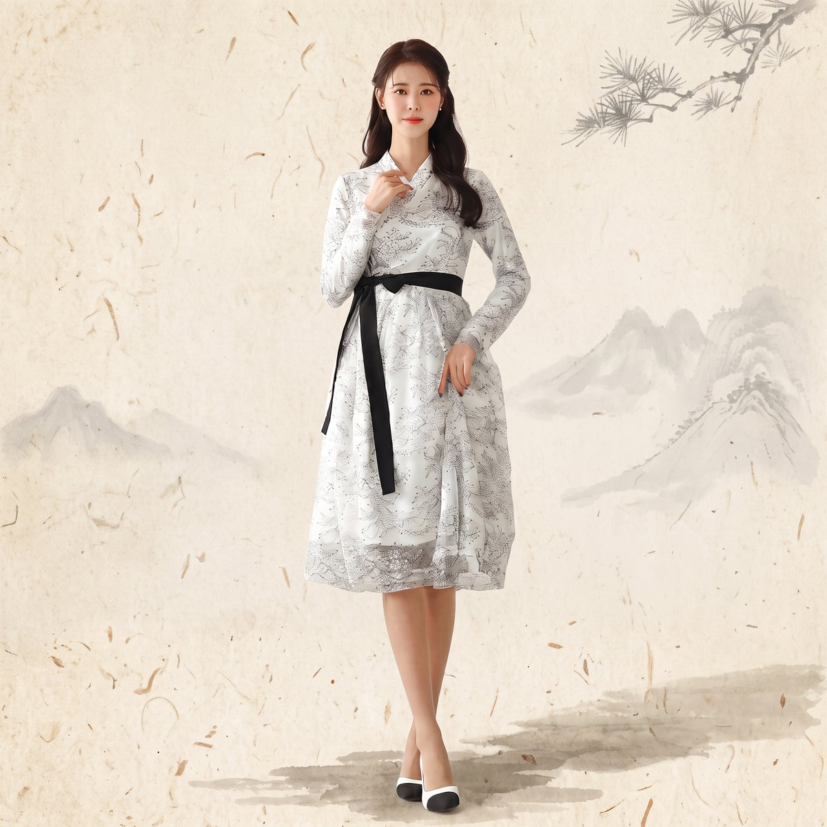 Korean Heritage Linen Wrap Dress Hanbok Vernal Bloom