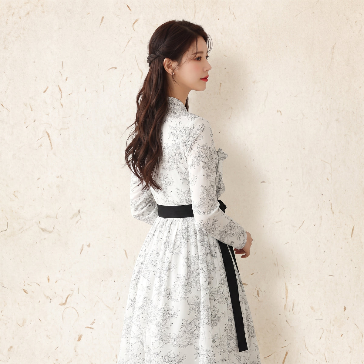 Korean Heritage Linen Wrap Dress Hanbok Vernal Bloom