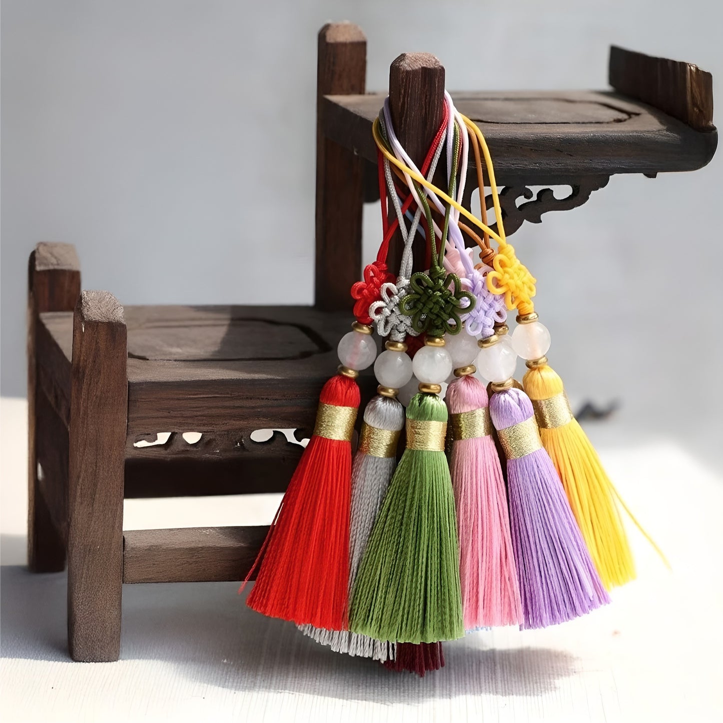 4pk Korean Traditional Tassel Norigae - Elegant Knotted Ornament, Home Decor, Gift Wrapping, and Accessories