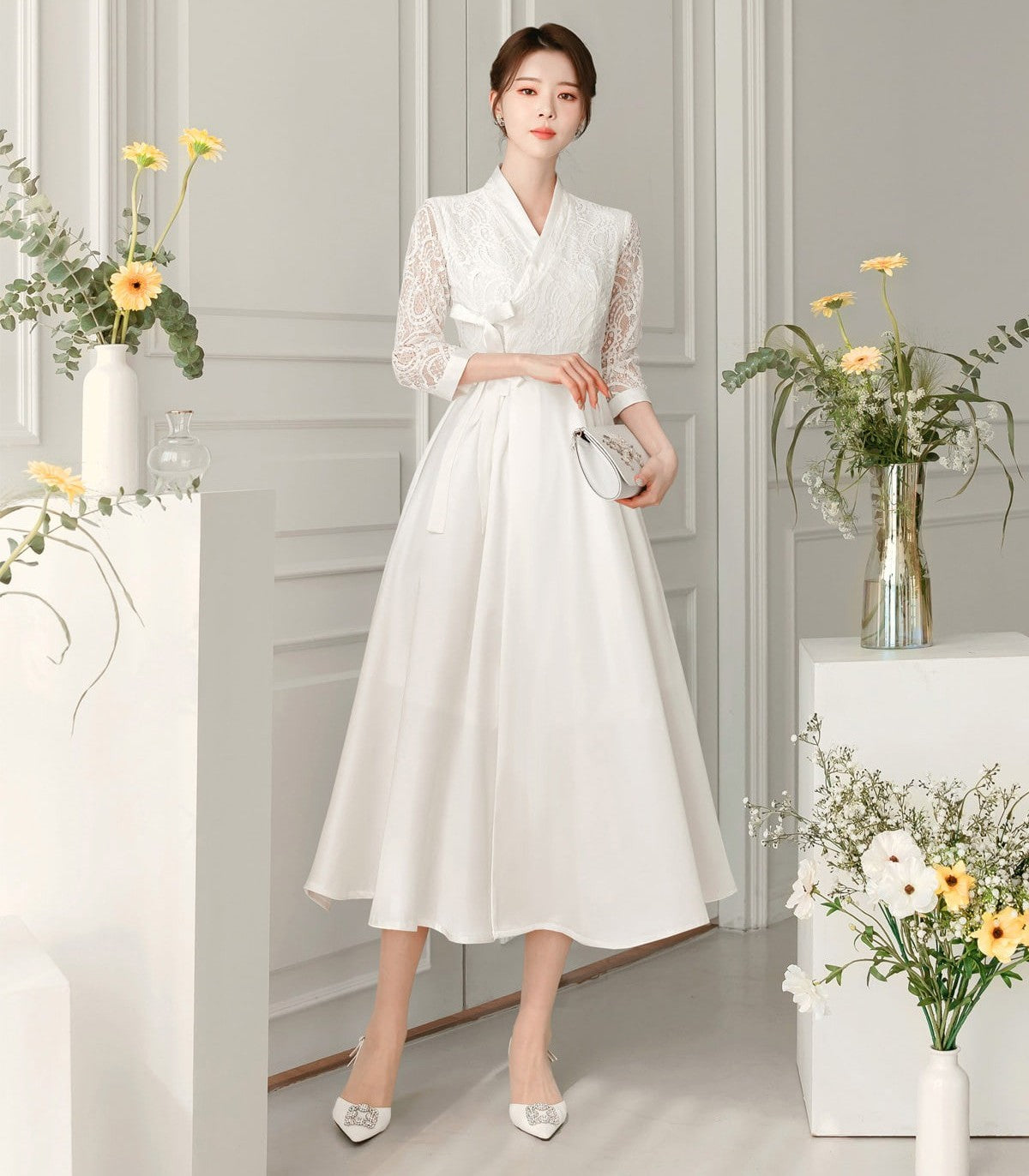 Korean Modern Hanbok De-olin lace Dress Wedding