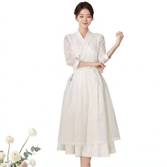 Korean Modern Hanbok De-olin lace Dress Wedding