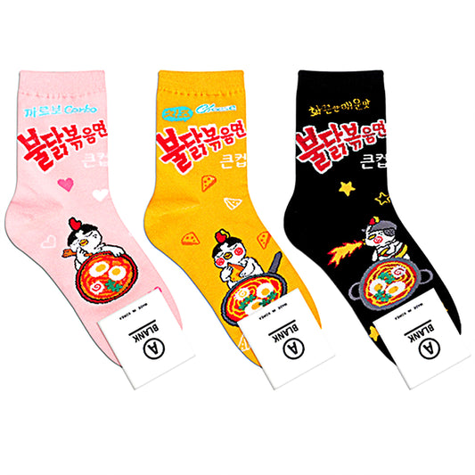 3pairs Korean Buldak Ramen Socks. K-Culture Korean Socks.