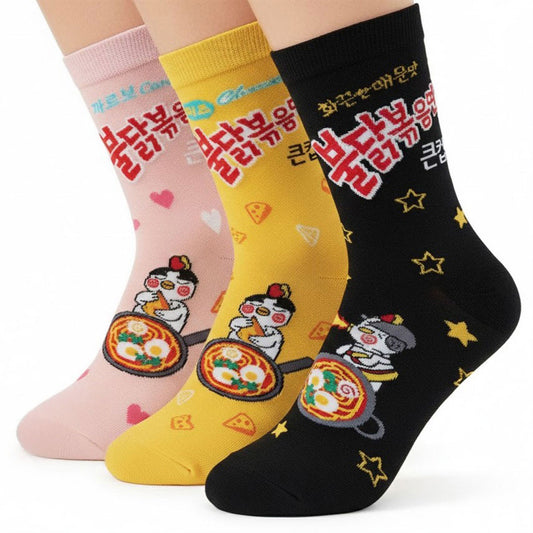 3pairs Korean Buldak Ramen Socks. K-Culture Korean Socks.
