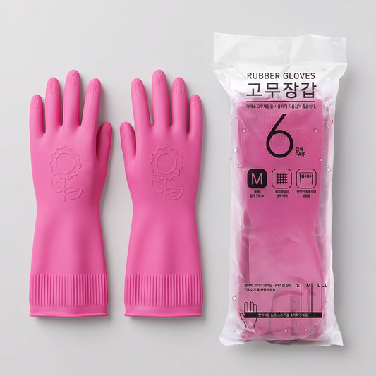Korean Rubber cleaning gloves6 Pairs. Reusable Waterproof Household Dishwashing Cleaning Rubber Gloves