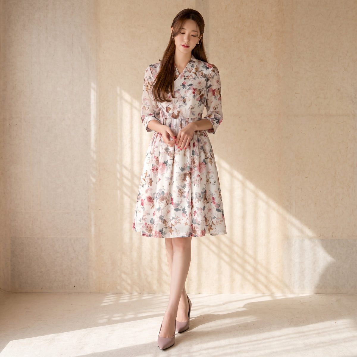 Korean Heritage Linen Wrap Dress Hanbok green Narae