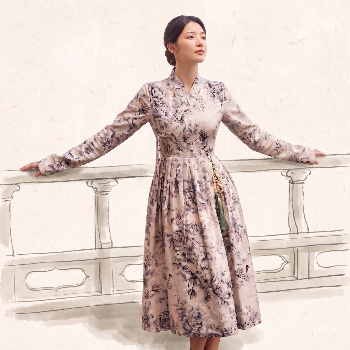 [Special Edition Look] Korean Heritage Linen Wrap Dress Hanbok Delicate Texture