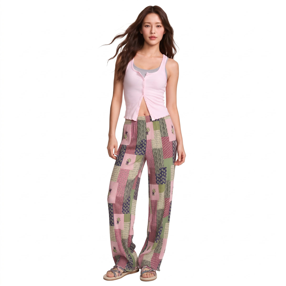 Korean Patchwork Cottagecore Vintage Floral Pants
