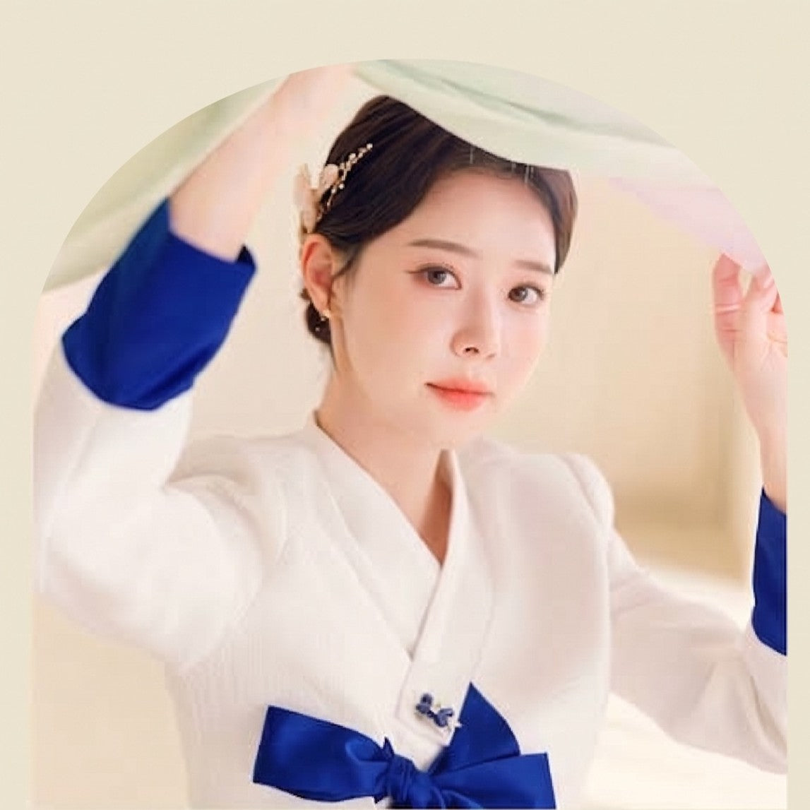 Korean Heritage Blouse Hanbok Satin-Trimmed Tweed - Ivory
